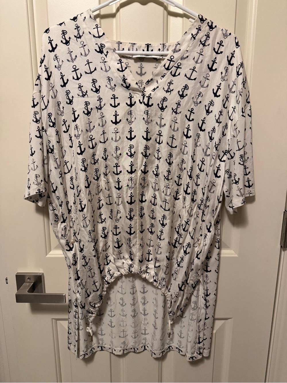 Max Mara Anchor Print Tie-Hem Tunic Top - Navy on White